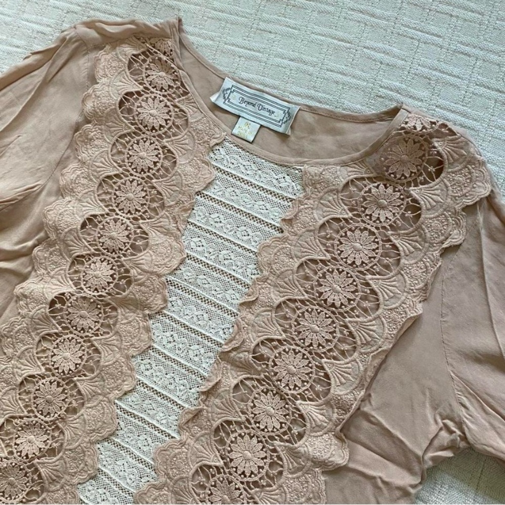 Beyond Vintage tan lace top. - Picture 3 of 8